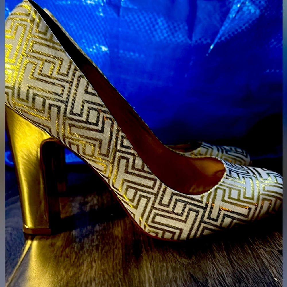 Tory Burch Gold and White High Heels